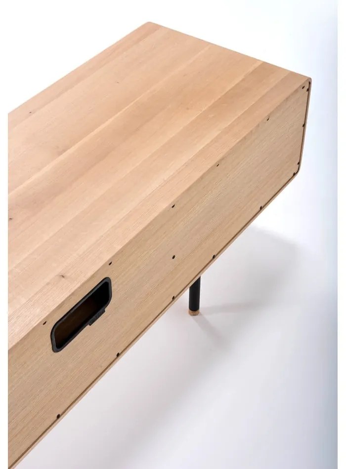 Fekete-natúr színű tölgyfa TV-állvány 160x48 cm Fina – Gazzda