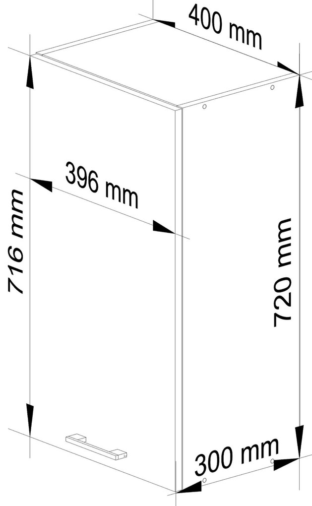 Felső konyhaszekrény Ozara W40 H720 (fehér + fényes grafit). Akció -20%. 1071188