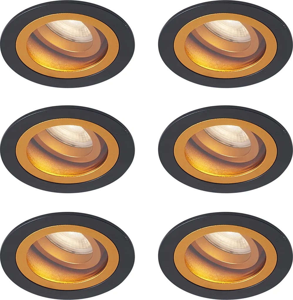 6 darabos modern, süllyesztett spotlámpa szett fekete és arany színben, forgatható és dönthető, IP44 - Chuck