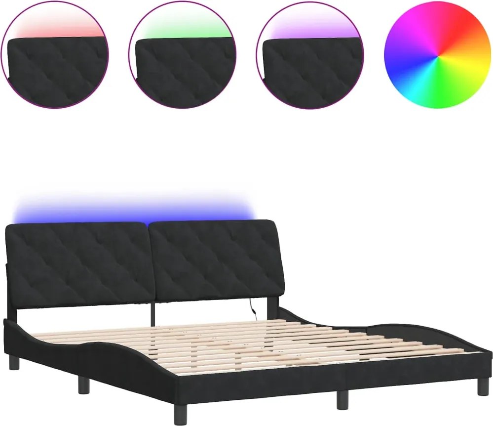 vidaXL fekete bársony ágykeret LED-ekkel matrac nélkül 180 x 200 cm