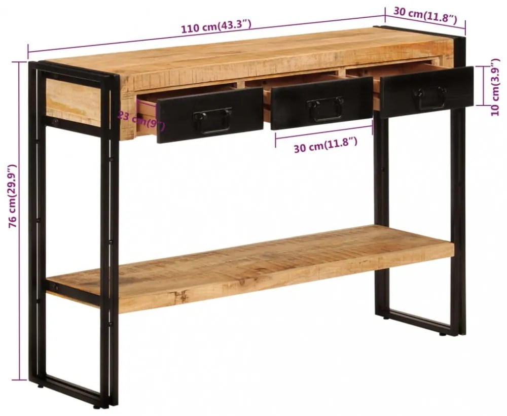 tömör mangófa tálalóasztal 110 x 30 x 76 cm