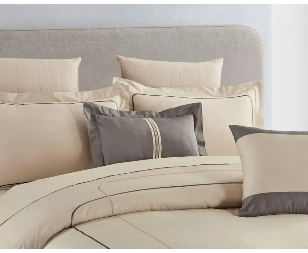 Bézs hatrészes egyszemélyes renforcé pamut ágyneműhuzat lepedővel 140x200 cm Calm of Lines – Mila Home Luxury