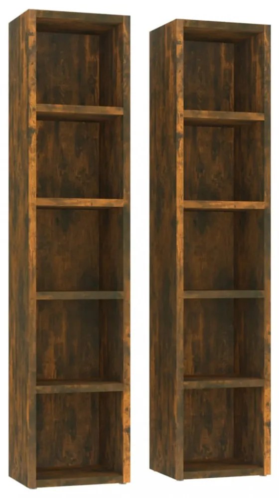 2 db füstös tölgy színű szerelt fa CD-szekrény 21x16x93,5 cm