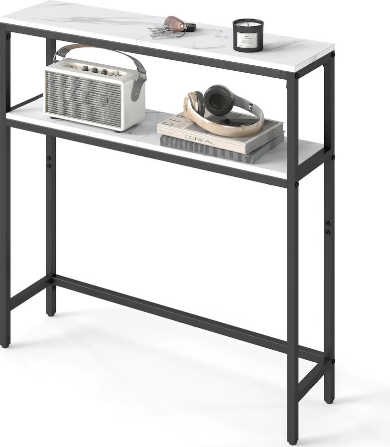 Előszobai konzolasztal, 2 szintes, márványfehér és tinta fekete színben