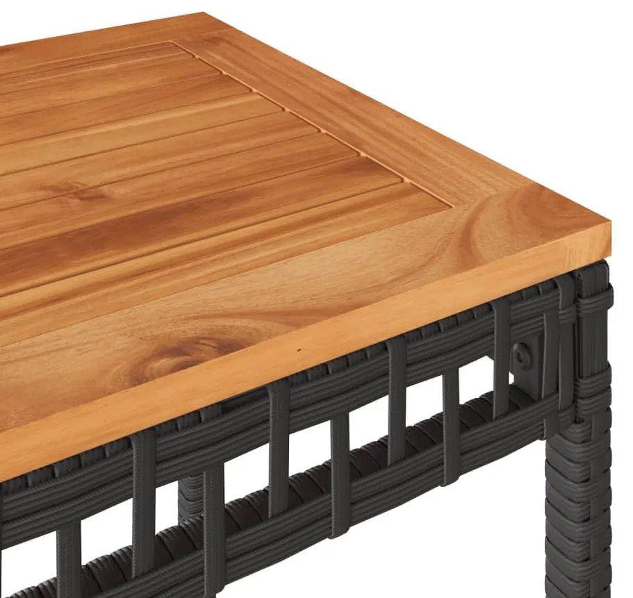 fekete polyrattan és akácfa kerti asztal 38 x 38 x 42 cm
