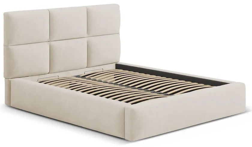 Bézs kárpitozott ágyneműtartós franciaágy ágyráccsal 140x200 cm Libera – Windsor & Co Sofas