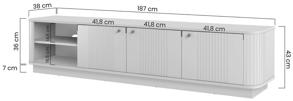 Vesper 3D TV-szekrény 187 cm talapzaton - kasmír / dió / arany fogantyúk