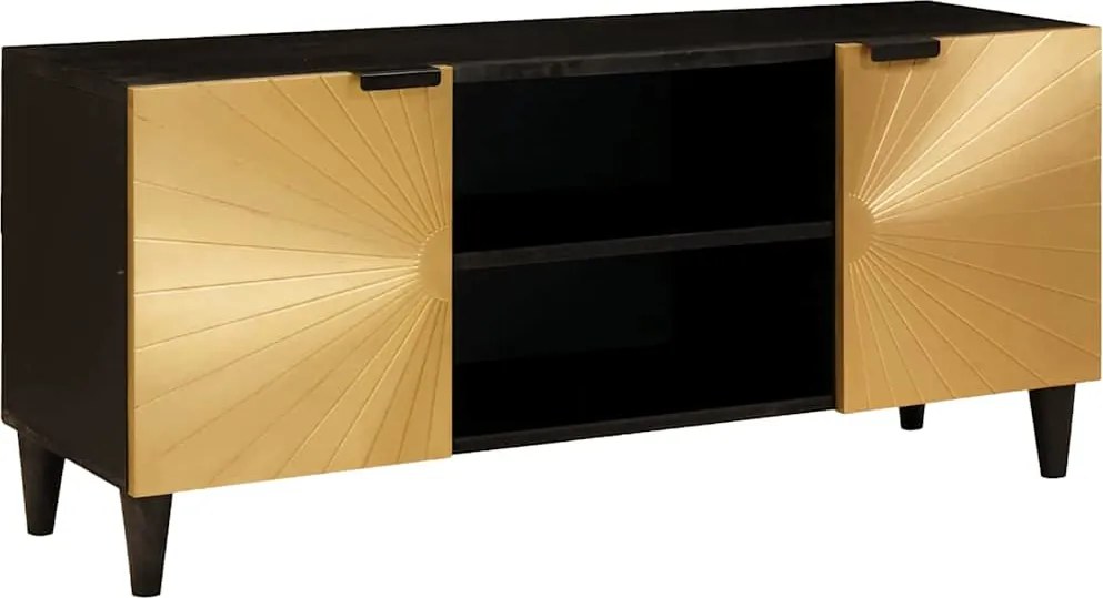 vidaXL TV szekrény polcokkal Fekete és Arany 105 x 33 x 46 cm Faanyag