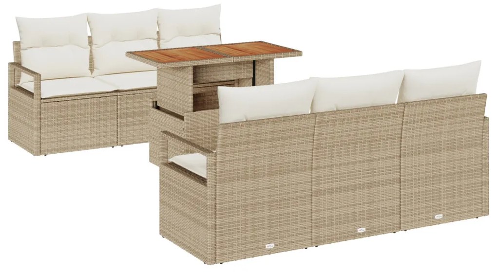 7 darabos kertifotel szett párnákkal bézs poli rattan