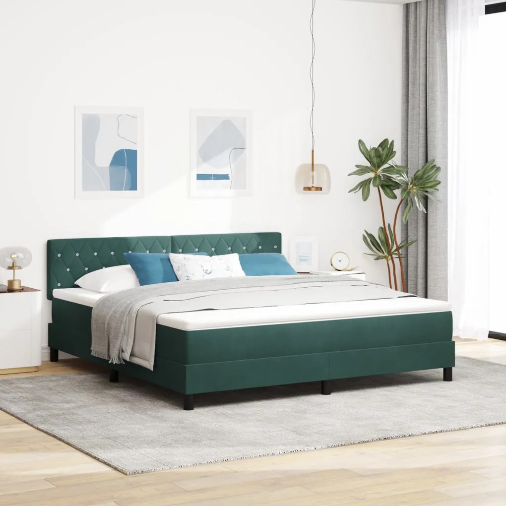 Boxspring Ágy Matrac &amp; LED Sötét Zöld 180x200 cm Bársonyos