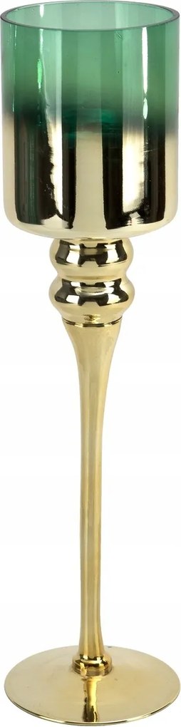 Üveg gyertyatartó arany zöld 40 cm JK0190