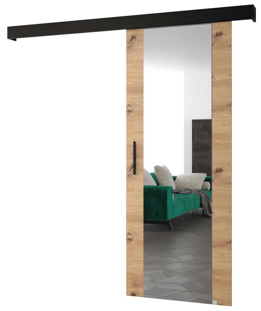 Tolóajtó 90 cm Sharlene II (artisan tölgy + matt fekete + fekete) (tükörrel). Akció -6%. 1043630