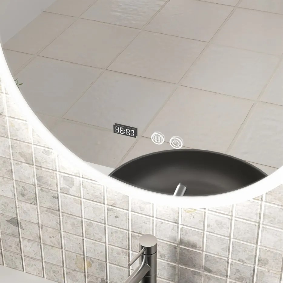 Erga Deam, kerek LED-es tükör 50cm, 3 színű fény, első világítás, páramentesítő fűtőbetét, ERG-V01-Deam-5050-CL