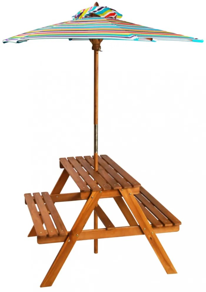 tömör akácfa gyermek piknikasztal napernyővel 79x90x60 cm