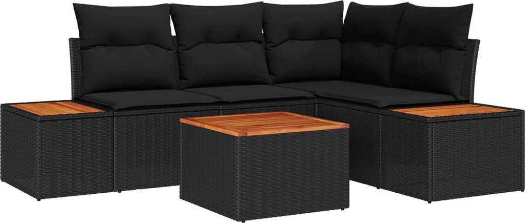 vidaXL Kerti Kanapé Szett párnával tárolóval 4 pcs Fekete Polyrattan