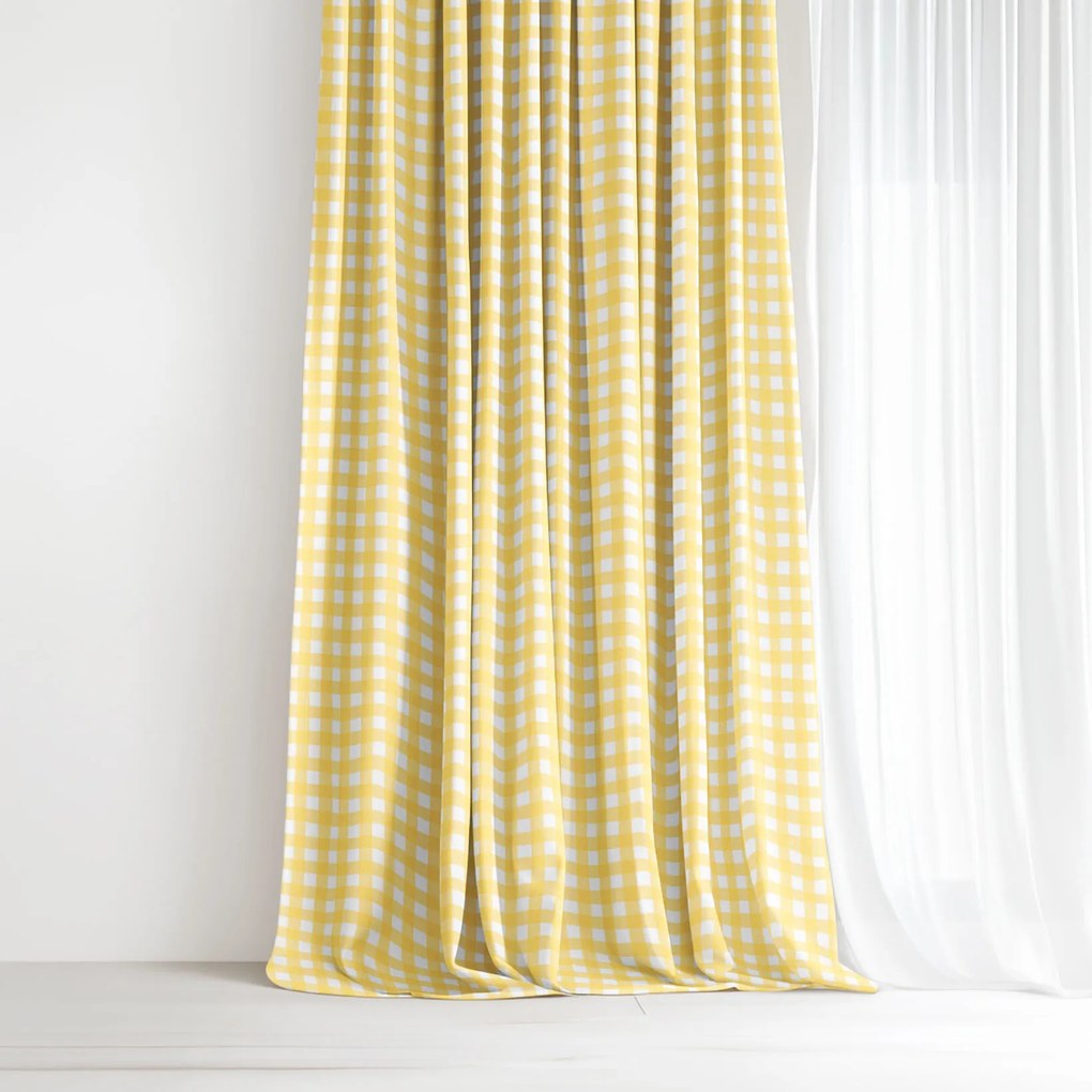 Goldea dekoratív drapéria - sárga kockás 140x150 cm