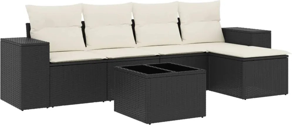 vidaXL 6 részes fekete polyrattan kerti ülőgarnitúra párnákkal