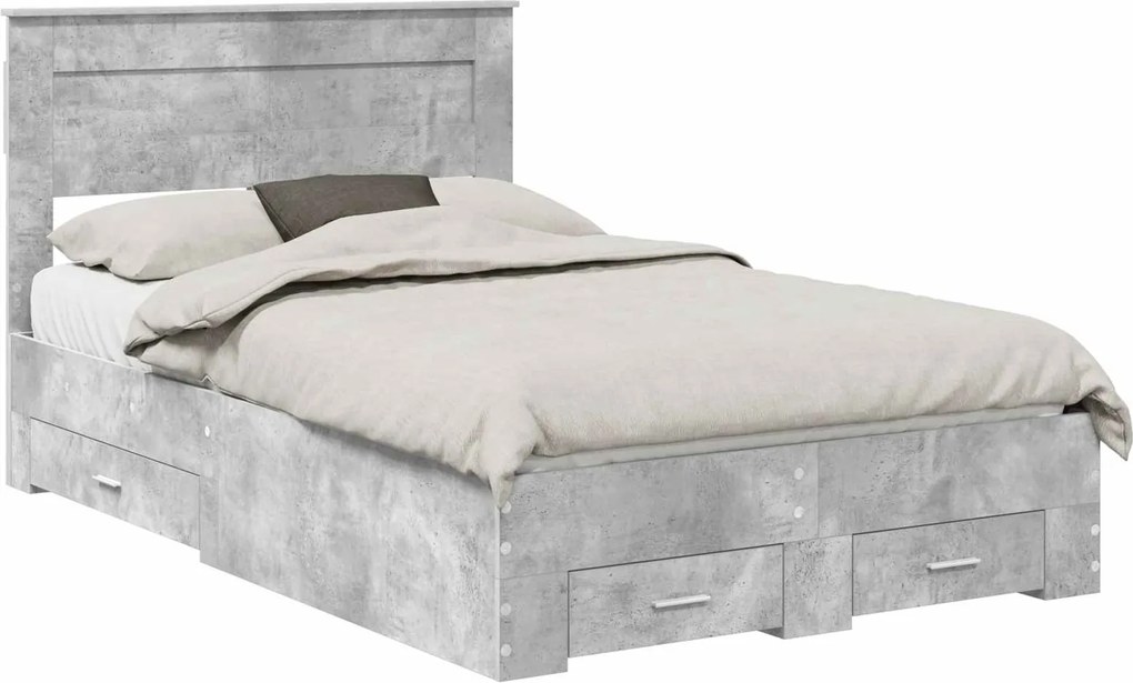 vidaXL Ágykeret fejtámlával fiókkal Beton Szürke 120 x 200 cm Faanyag