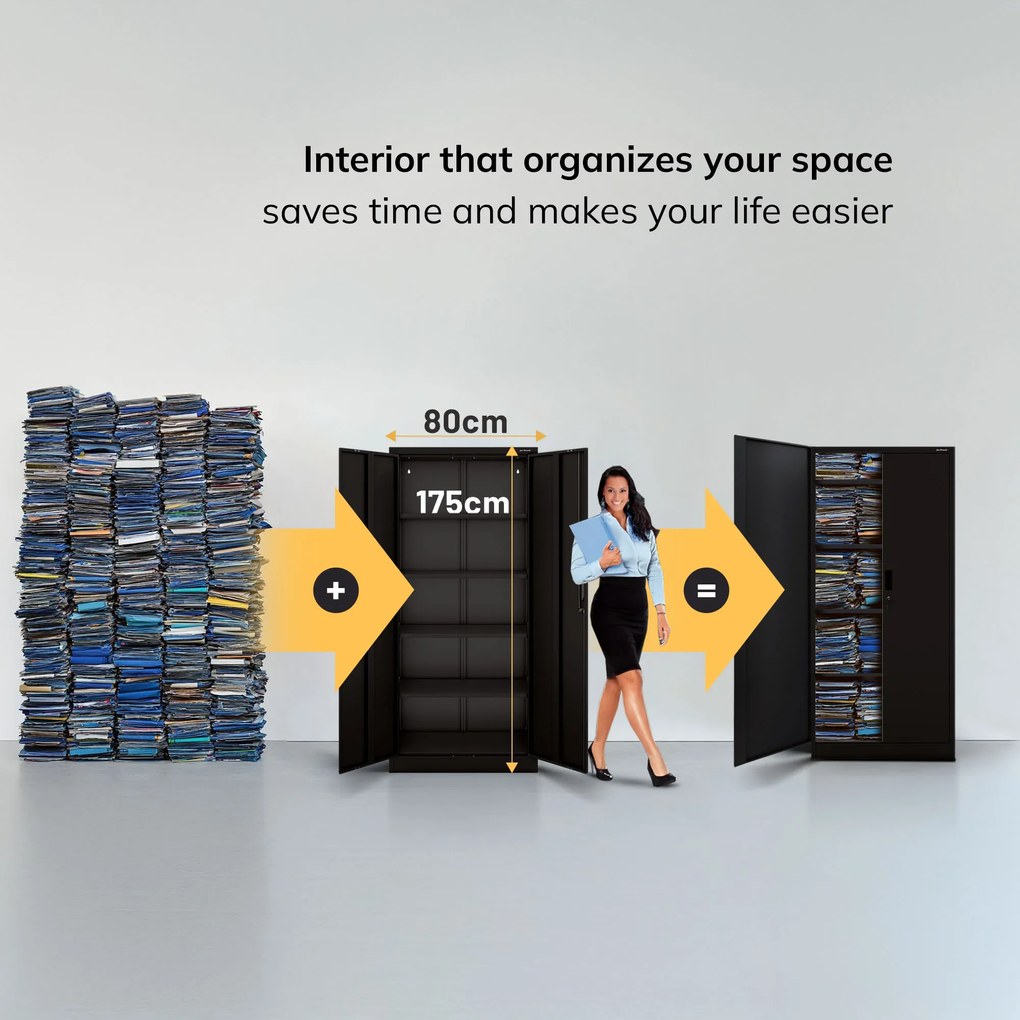 Fekete JAN Compact fémszekrény 1750 x 800 x 400 mm