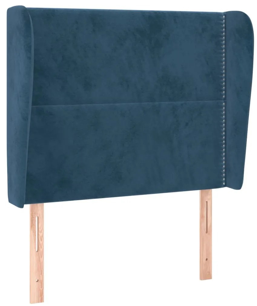 sötétkék bársony fejtámla szárnyakkal 83 x 23 x 118/128 cm