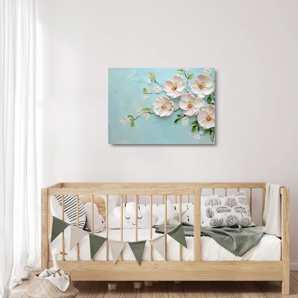 Üveg kép - Virágok kék háttéren (70x50 cm)