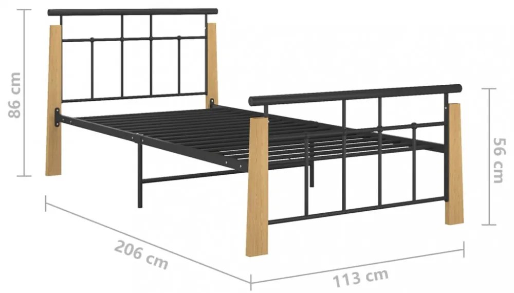 fém és tömör tölgyfa ágykeret 100 x 200 cm