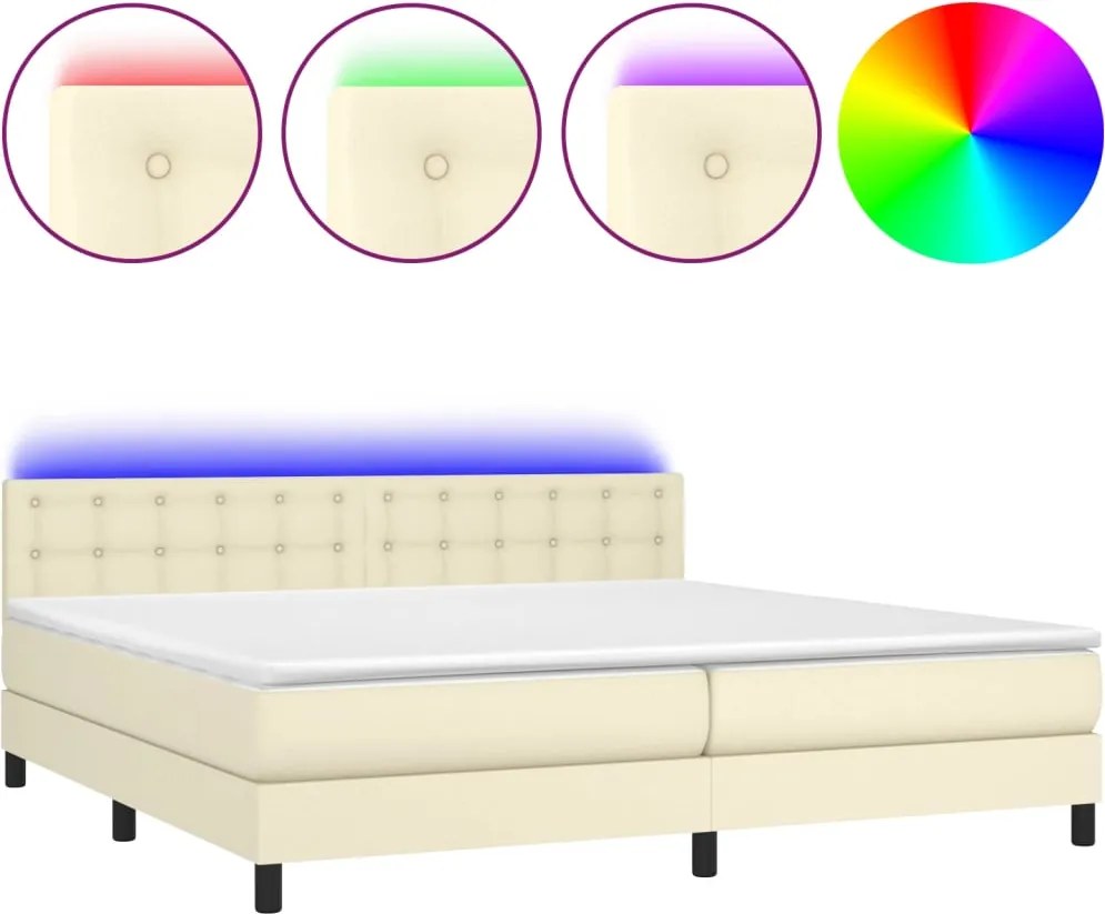vidaXL krémszínű műbőr rugós ágy matraccal és LED-del 200x200 cm