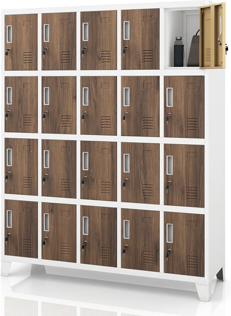BHP szociális szekrény rekeszekkel, fehér / dió, 1360x1720x450 mm: ROBERT Eco Design