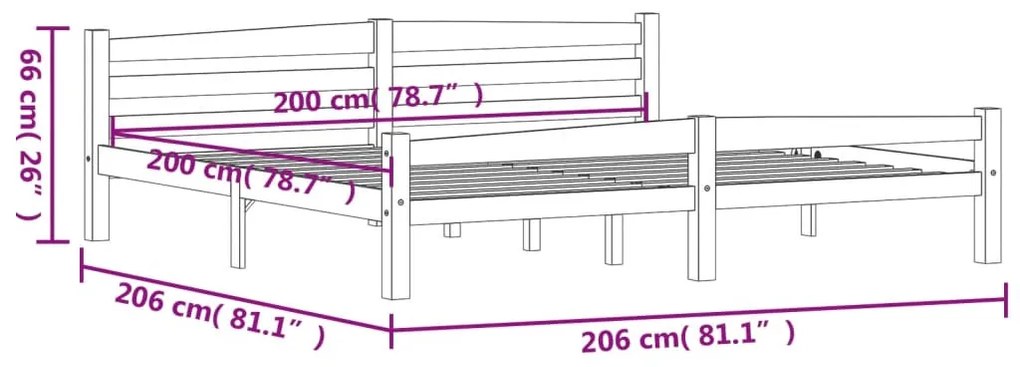 sötétszürke tömör fenyőfa ágykeret matrac nélkül 200 x 200 cm