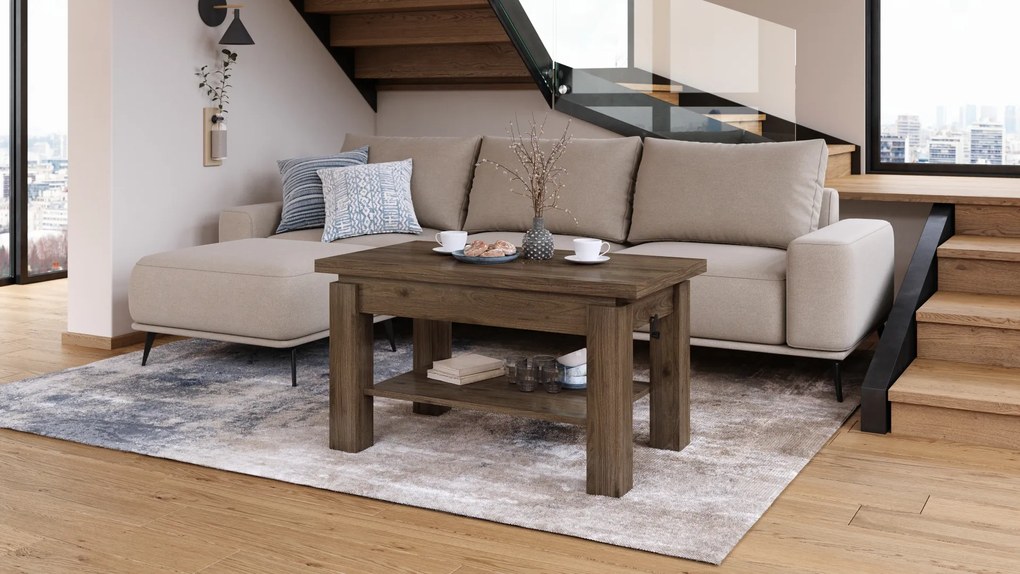 Mazzoni BRAWO Elegáns Dió - NYITHATÓ/MAGASÍTHATÓ DOHÁNYZÓASZTAL POLCCAL ÉTKEZŐASZTALKÉNT IS HASZNÁLHATÓ