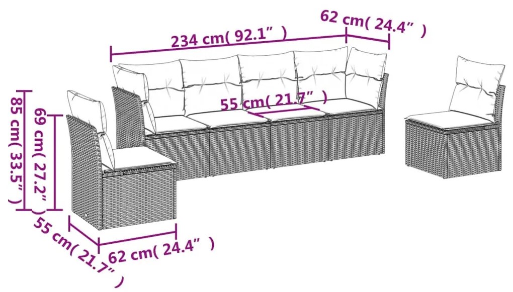 6 részes bézs polyrattan kerti ülőgarnitúra párnával