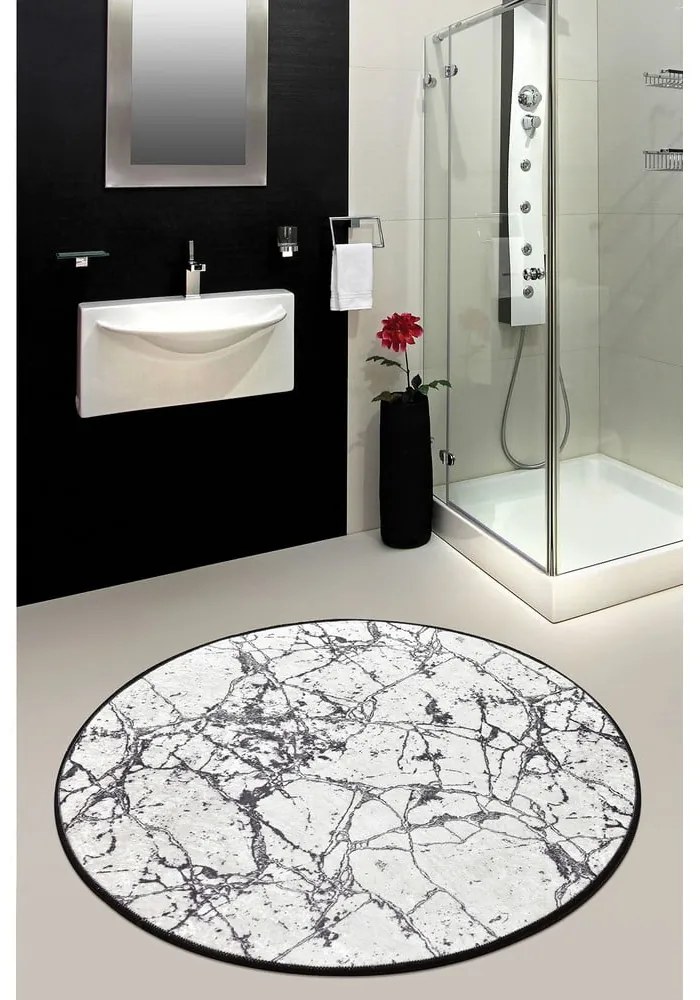 Marble Circle fekete-fehér fürdőszobai kilépő, ø 100 cm - Foutastic