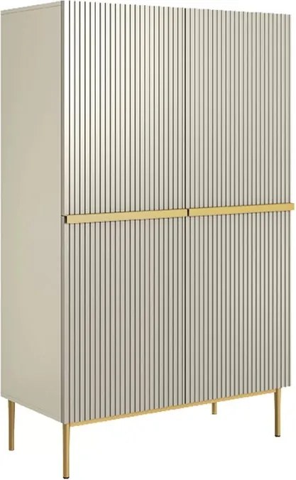Nicole magas komód 100 cm, kétszárnyú, bordázott előlap - kasmír / arany lábak