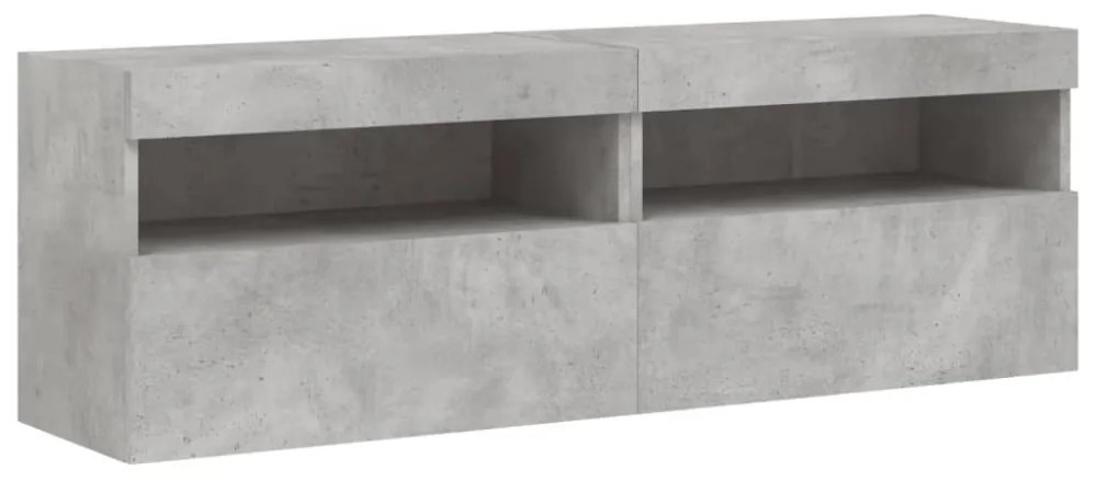 2 db betonszürke fali TV-szekrény LED-del 60x30x40 cm