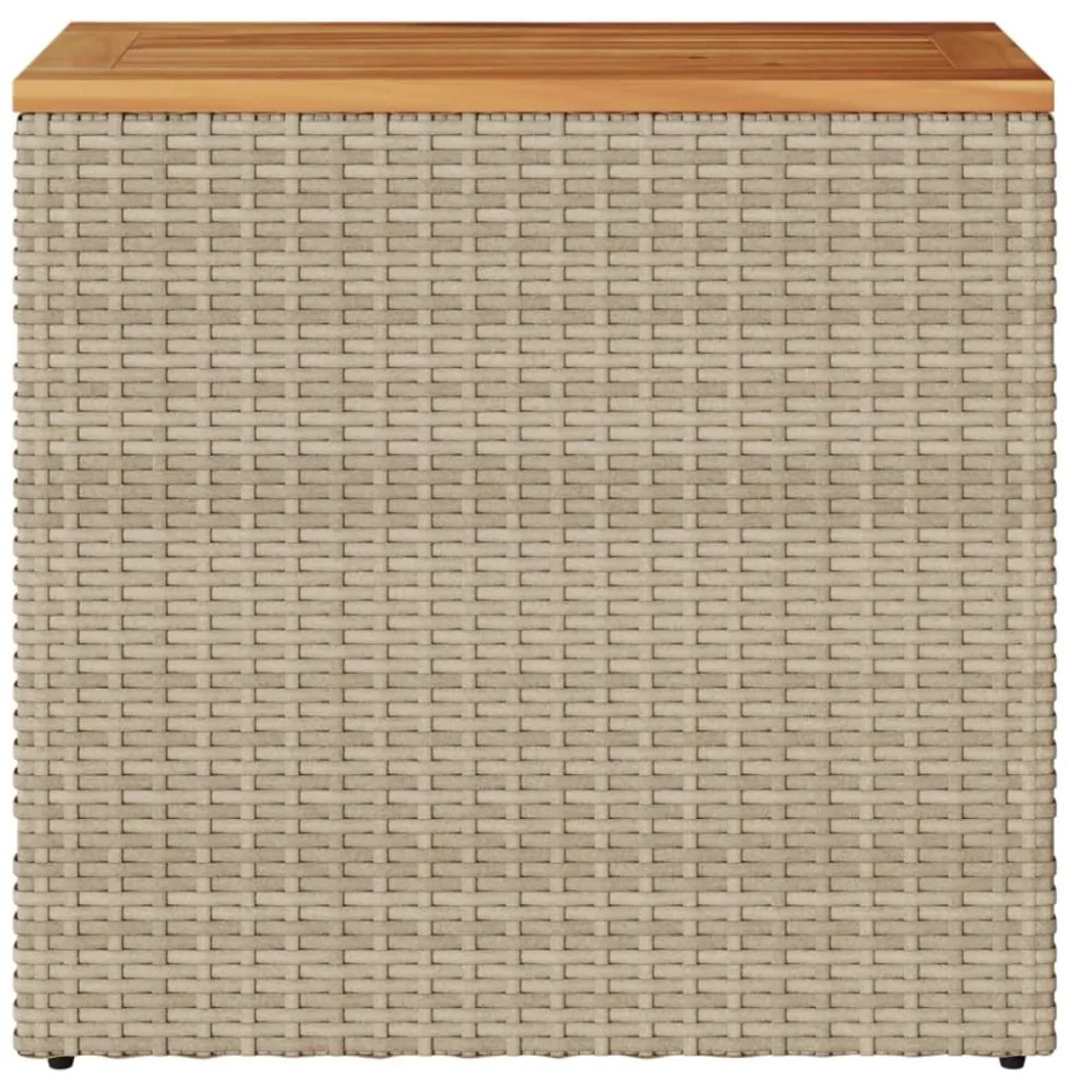 bézs polyrattan kerti kisasztal fa asztallappal 58x27,5x55 cm
