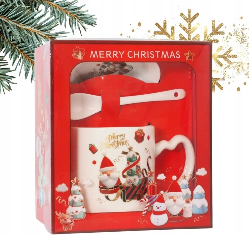 eCa KB20WZ2 karácsonyi ajándékkészlet Kerámia bögre, kanál, csészealj 400 ml