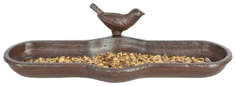 Öntöttvas madáritató és -etető tál, kismadár dekorációval, 29,5 cm