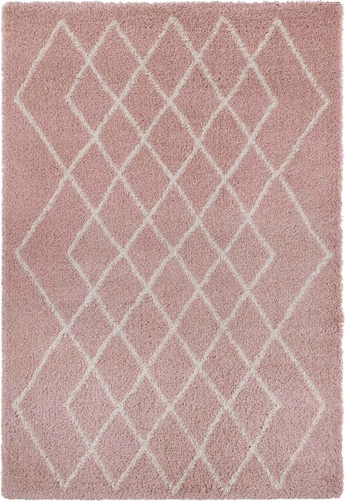 Rózsaszín krémszínű vastag shaggy szőnyeg nappaliba,boho mintás 120x170 cm