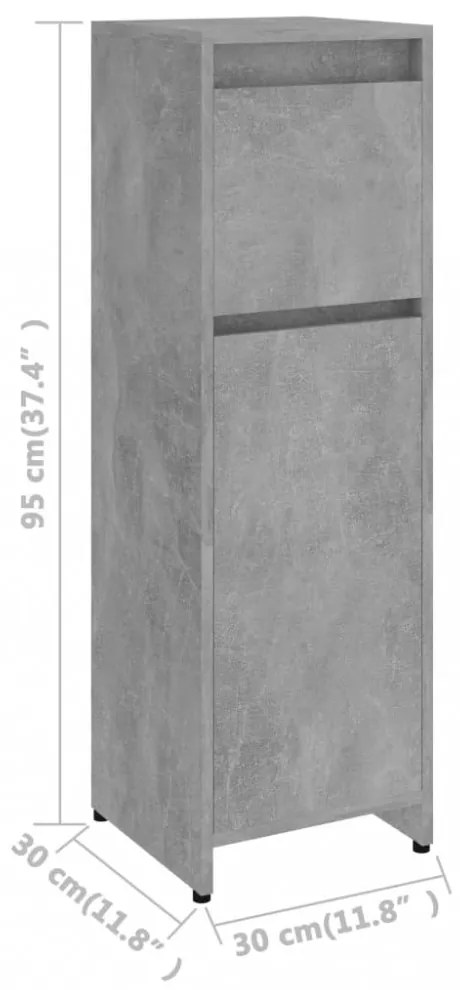 betonszürke szerelt fa fürdőszobaszekrény 30 x 30 x 95 cm