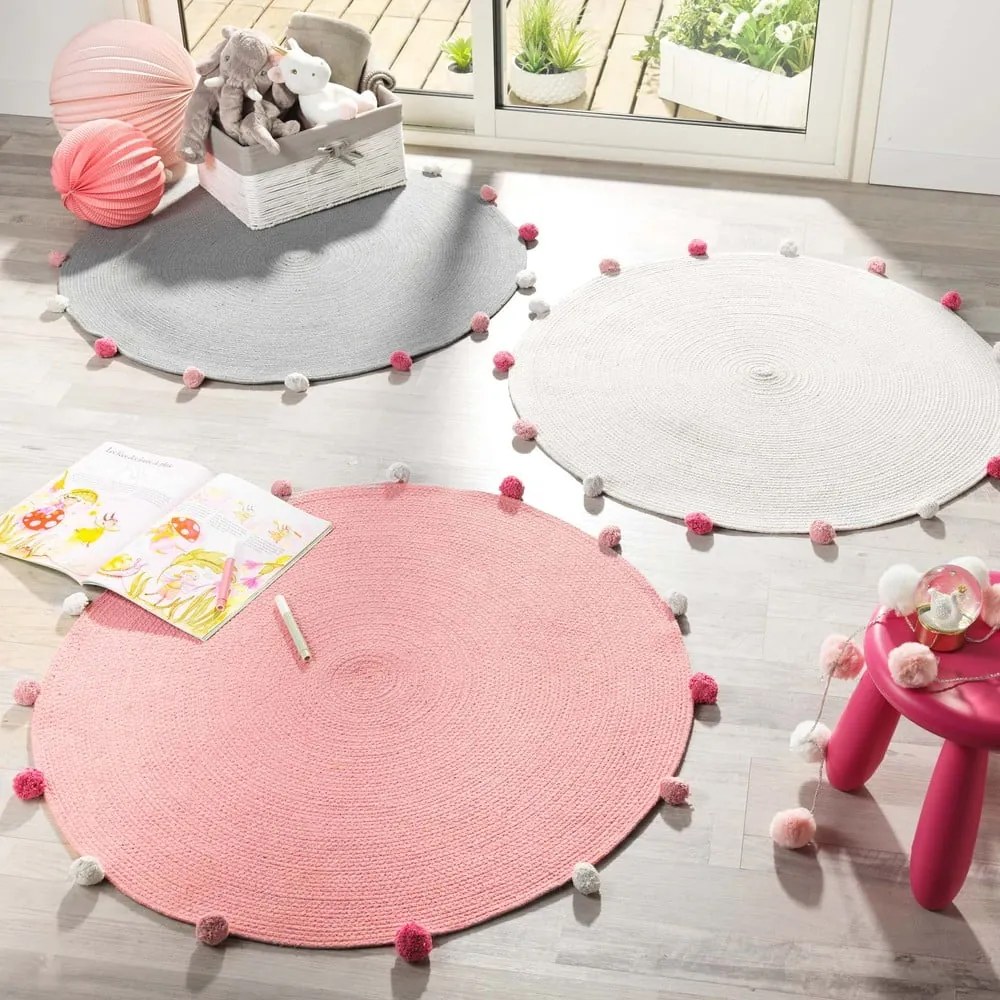 Rózsaszín kerek szőnyeg ø 90 cm Pompomparty – douceur d'intérieur
