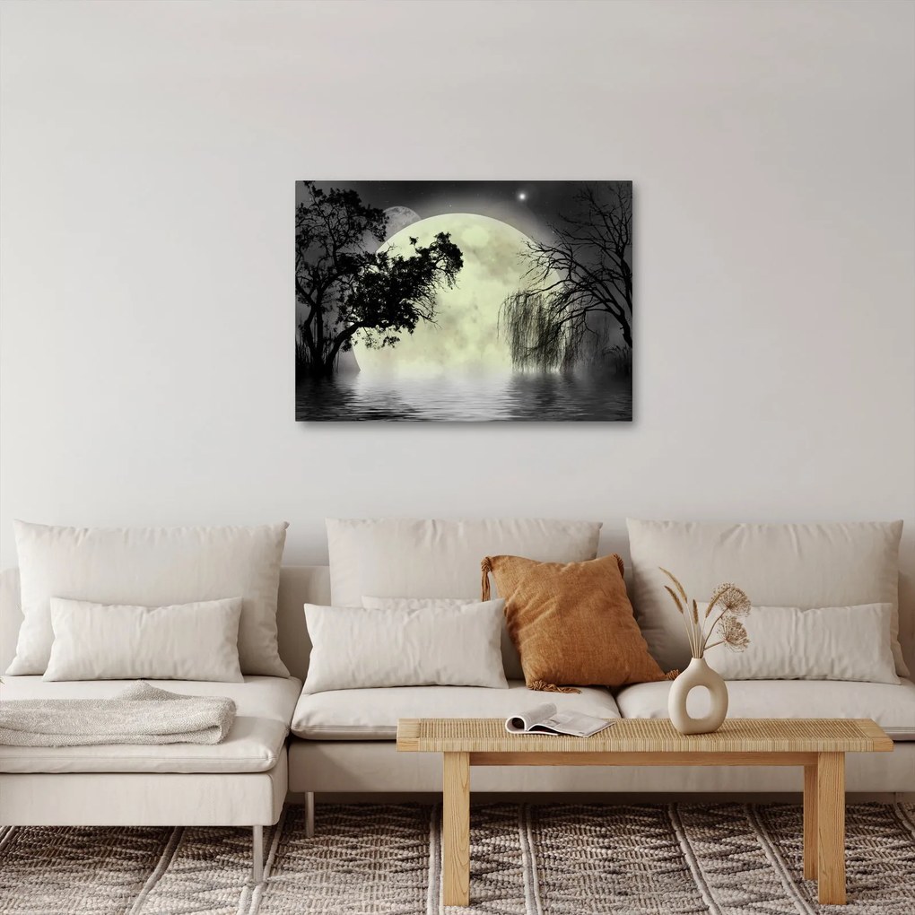 Kép - Telihold a felszín felett, fekete-fehér változat (70x50 cm)