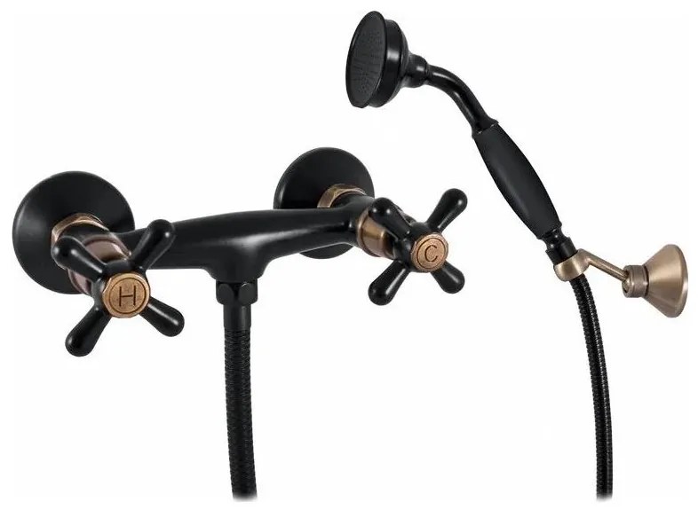 RAV Slezák MK180.5/2CMATSM - Zuhanyszett csapteleppel MORAVA RETRO fekete/sárgaréz