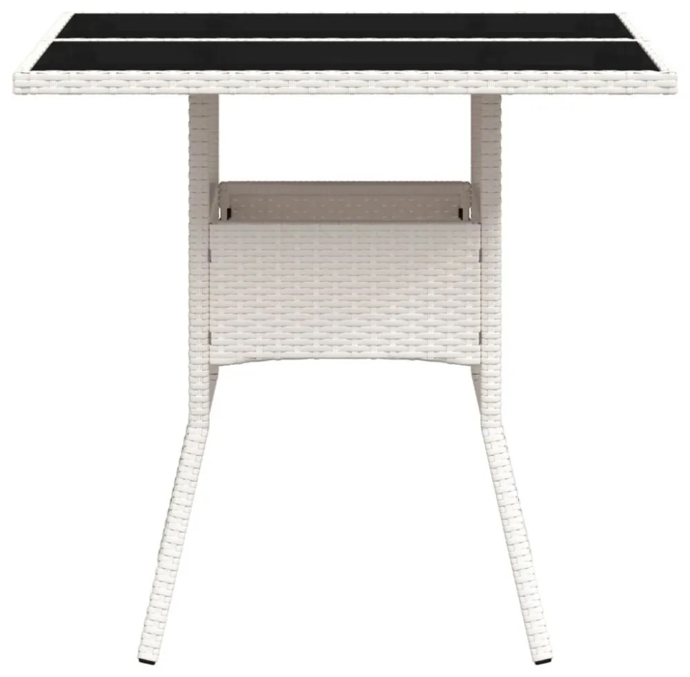 fehér polyrattan üveglapos kerti asztal 80 x 80 x 75 cm
