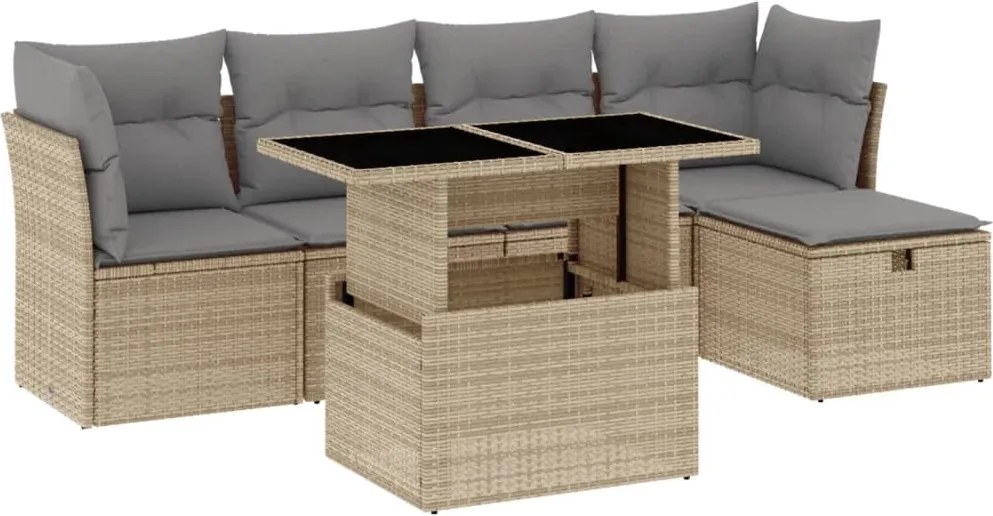 vidaXL 6 részes bézs polyrattan kerti ülőgarnitúra párnával