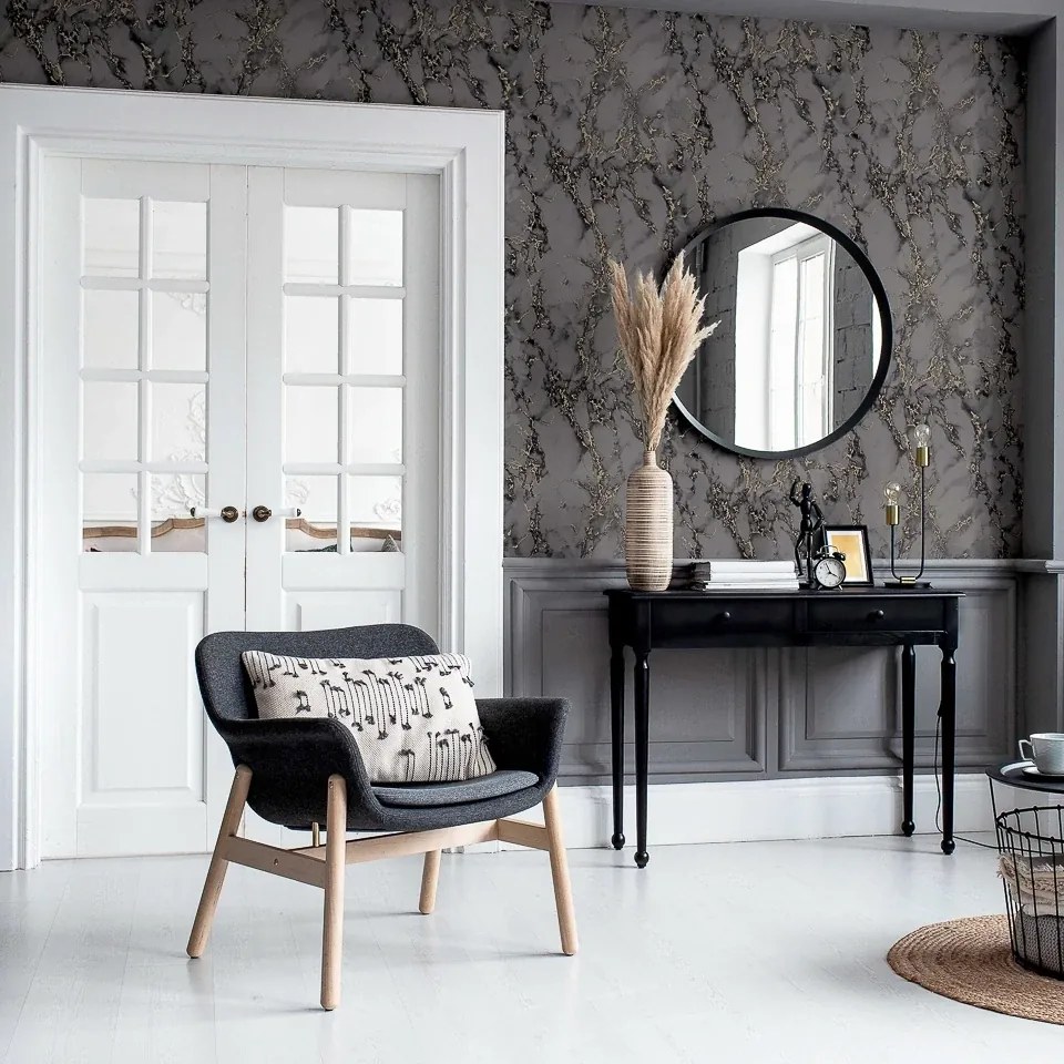 Arthouse Signature 1 Carrara Marble fekete-szürke márvány mintás papír tapéta – 296702
