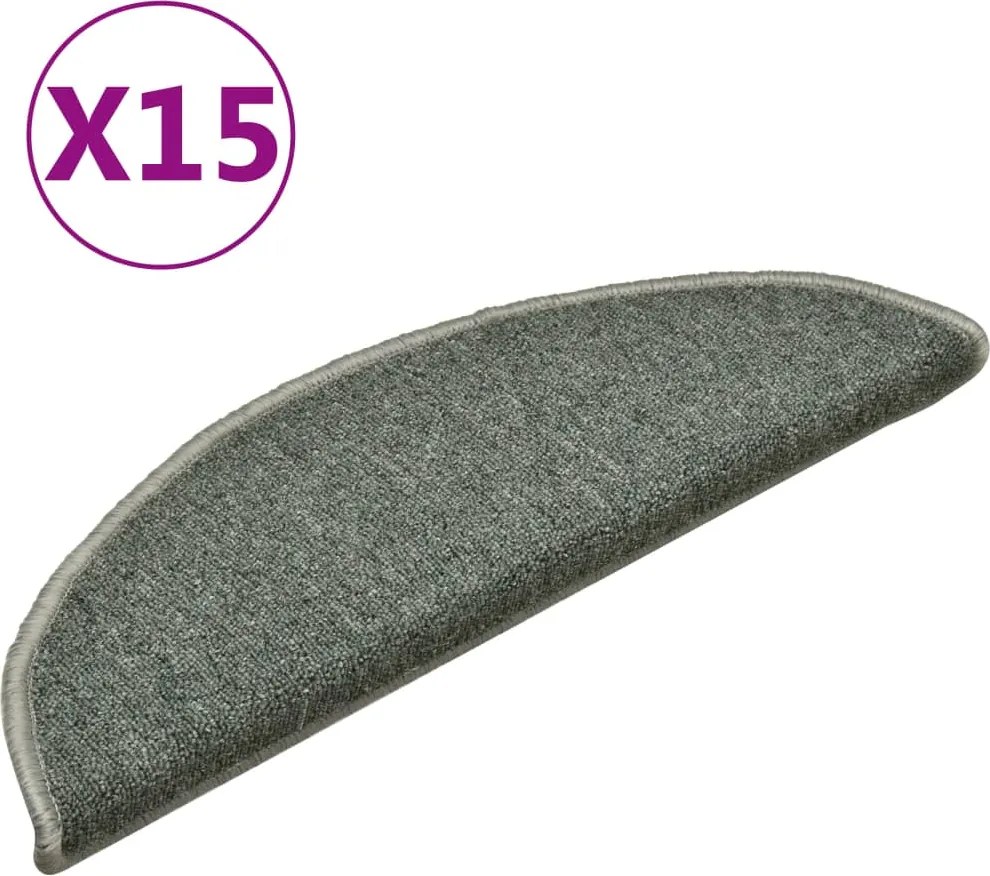 vidaXL 15 db sötétzöld félkör alakú lépcsőszőnyeg 56 x 17 x 3 cm