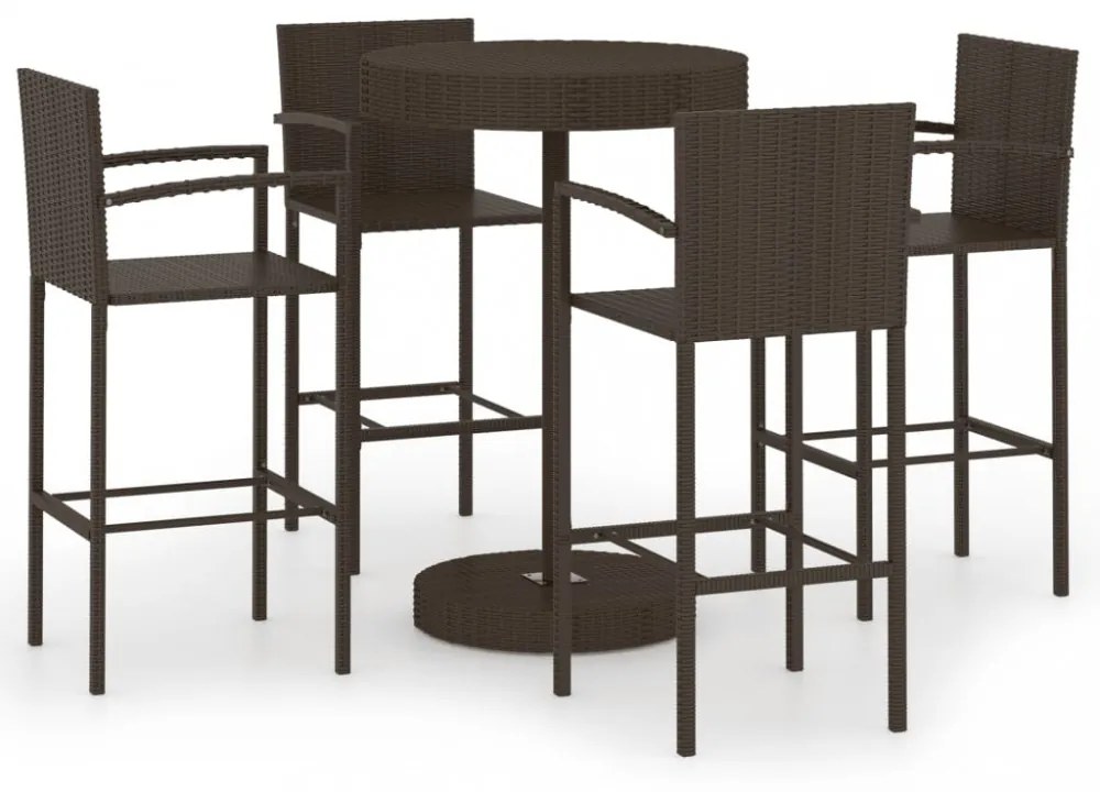 5 részes barna polyrattan kerti bárszett