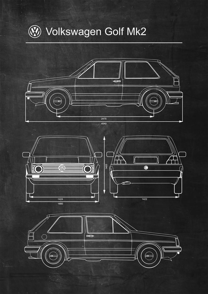 Poszter Volkswagen Golf Mk2 Retro Patent Séma