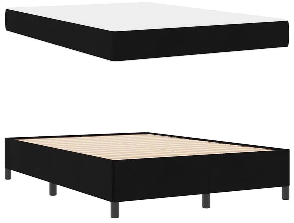 Boxrugós ágy Fekete és fekete 140 x 200 cm Textil és mérnöki fa