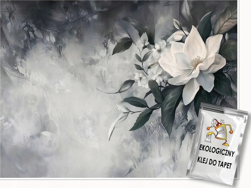 Fotótapéta Levelek Virágok Beton Szürke Konyha Hálószoba Nappali Tapéta 200x140